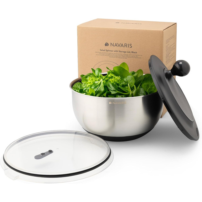 Навіс салатниця з нержавіючої сталі Navaris з кришкою та друшляком - для сушіння салату