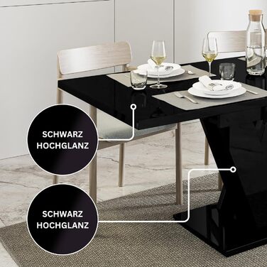 PROROOM FURNITURE Розсувний кухонний стіл Malvi – чорний глянцевий стіл 120-160 см для 4-6 осіб | Легка збірка | Для їдальні та кухні