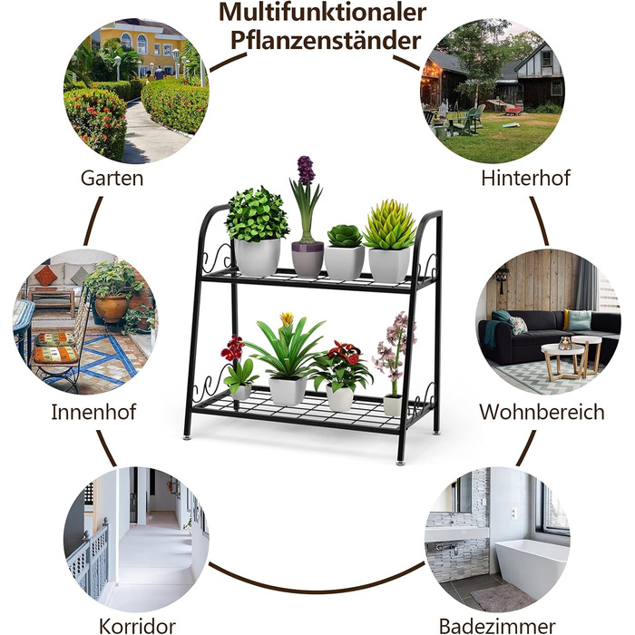 Ярусна металева підставка для рослин COSTWAY, багатофункціональна для внутрішнього та зовнішнього використання, модель 2, 2-