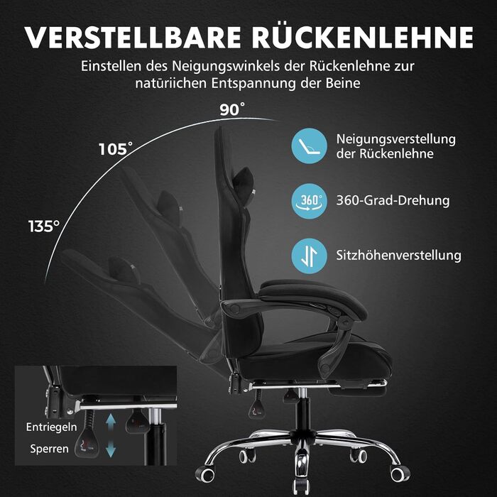 Ігрове крісло GTPLAYER з підніжкою, підголовником та масажем спини, біле (чорне, тканина)