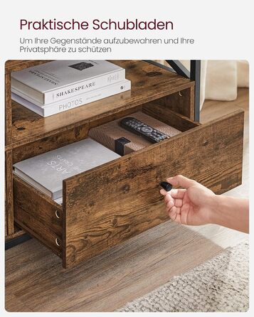 Тумба під телевізор VASAGLE до 80 дюймів, з 3 шухлядами та 3 полицями, 178x40x50 см, вінтажний коричнево-чорний, сталевий каркас