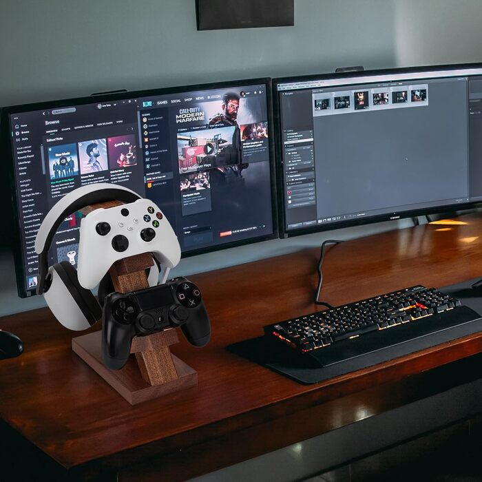 Підставка для геймпадів та навушників GEEKRIA з масиву дерева - універсальна для PS4/PS5/Xbox/Switch/8BitDo (колір: коричневий)