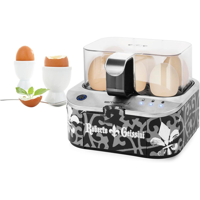 Електричний яйцеварка Roberto Geissini з голосом Carmen Geiss | EMERIO | Limited Edition | 3 ступені готовності