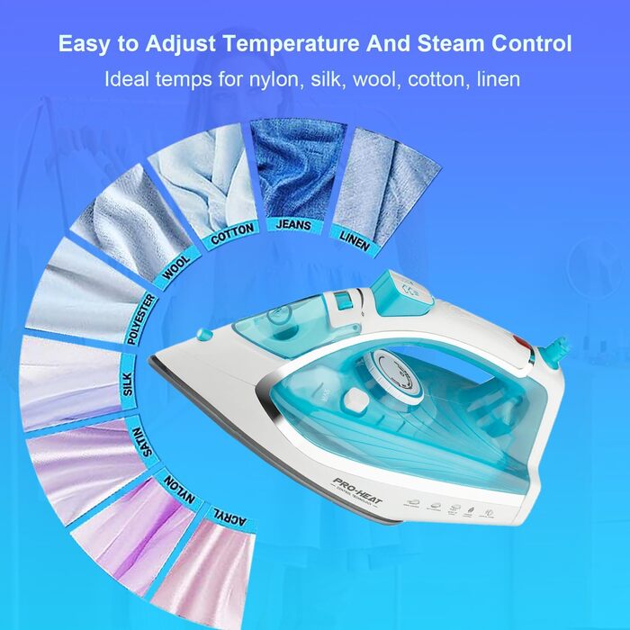 Парова праска з керамічною підошвою, самоочищення, 340 мл резервуар для води, 3000 Вт, автоматичне вимкнення (зелена/блакитна)