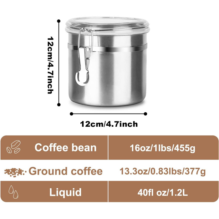 Контейнер для кави та продуктів з нержавіючої сталі, 1.2л, набір 2 шт, BPA-free