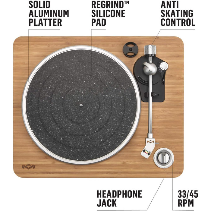 Бездротовий програвач вінілу House of Marley Stir It Up Bluetooth, екологічний, 33/45 об/хв, з вбудованим передпідсилювачем, головкою Audio-Technica, з бамбука