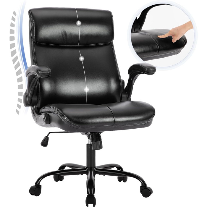 Офісний стіл COLAMY: ергономічний крісло з високою спинкою, регульовані підлокітники, шкіряне покриття (чорний)