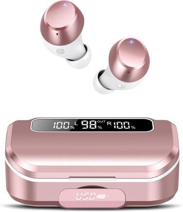 Навушники Lekaby In Ear Bluetooth 5.3, 128H HiFi, 4 мікрофони ENC, IP7, LED, USB-C, сенсорні, сакура