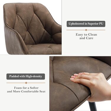 Крісла для їдальні WOLTU (2 шт.), для кухні та вітальні, ергономічні м'які крісла з підлокітниками, металеві ніжки, вінтажне штучне шкіряне сидіння, темно-коричневі