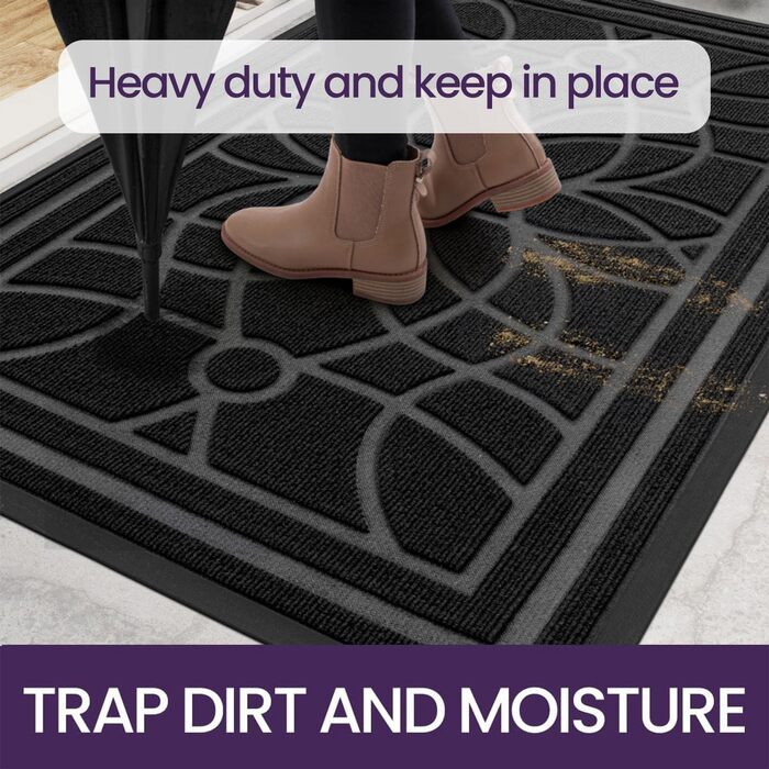 Килимок для дому та вулиці DEXI, 60x90 см, чорний, неслизький, миючий, для входу, балкону, тераси