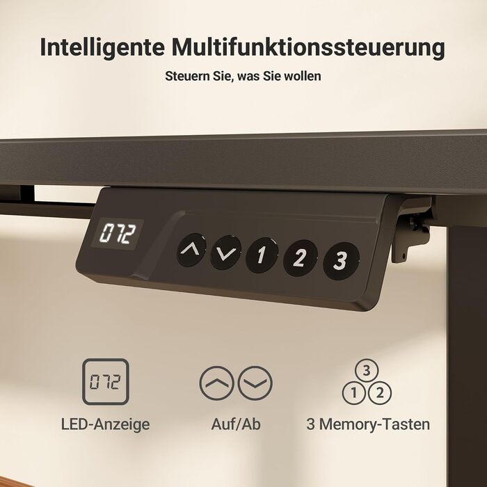 Електричний регульований стіл Claiks 120x60 см з пам'яттю, з гачками, чорний