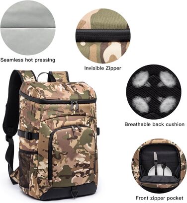 Рюкзак-холодильник Laripwit на 54 банки, 32л, камуфляж - ідеальний для пікніків, походів та кемпінгу