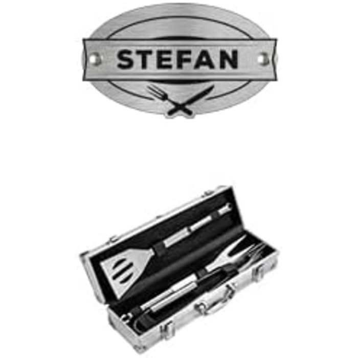 Набір для гриля AMAVEL з гриль-посудом та гравіюванням, персоналізований з ім'ям, з лопаткою, виделкою та щипцями, з нержавіючої сталі, подарунок для чоловіків