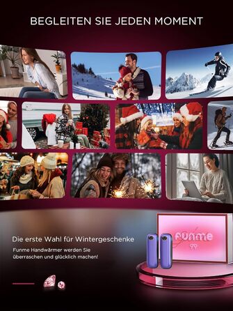 Електричні грілки для рук Funme® 10000mAh (2 шт.) з подарунковою коробкою. USB Powerbank, багаторазові, до 60°C, для жінок, ідеальні для активного відпочинку. OT95 (фіолетове золото)