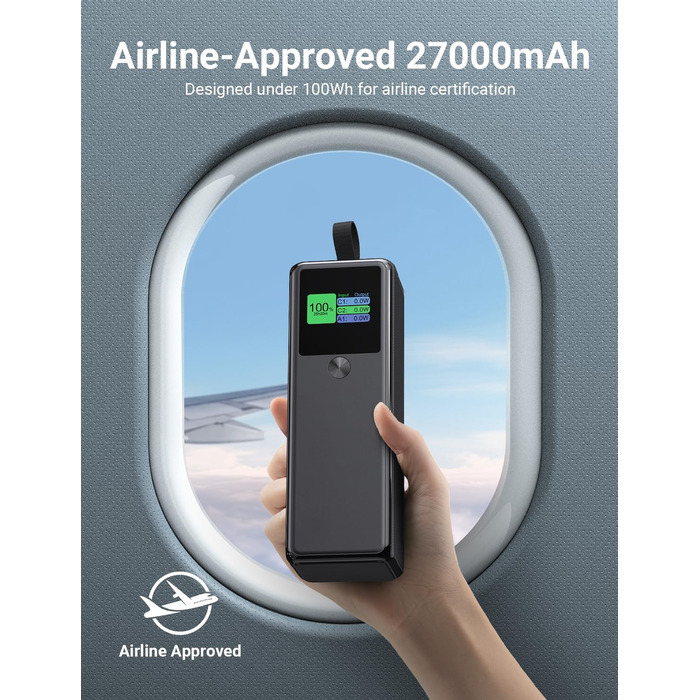 Power Bank VAFOTON 27000mAh 140W з 3 портами, цифровим дисплеєм та USB-C кабелем (Чорний)