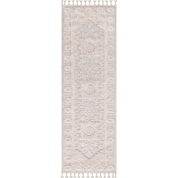 Килим City Carpet Runner Boho Cream 80x300 см - Орнаменти, Бордюр, 3D Ефект, Сизаль, Бахрома