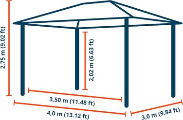 Павільйон садовий TOOLPORT 3x4 м, деревоподібний, сталевий дах Hardtop, сірий, 4 стінки
