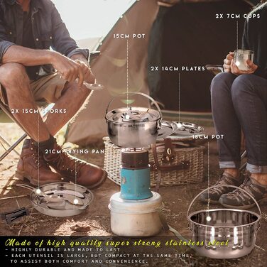 Набір посуду для кемпінгу BRAMBLE (9 предметів) з нержавіючої сталі: каструлі, посуд та столові прибори