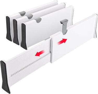 Органайзери для шухляд GBCHOOSE (4 шт.) - регульовані роздільники для шухляд 33-55 см, пластикові, 12,5 см, для кухні, комода, ванної кімнати, спальні (білі)