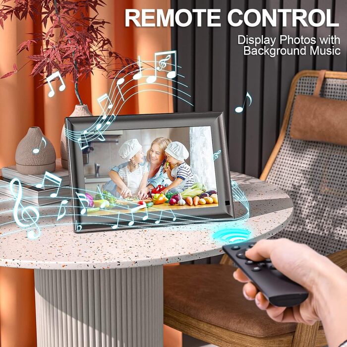 Цифровий фоторамка OBVHNUA 10.1' з 128 ГБ пам'яті, без Wi-Fi, IPS-дисплей 1280*800, відтворення фото, музики, відео, календар, USB/SD, настінний монтаж