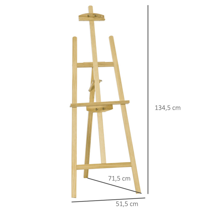 Мольберт HOMCOM Easel Studio з деревини сосни 90° регульований натуральний 51,5x71,5x134,5см для художників та художників