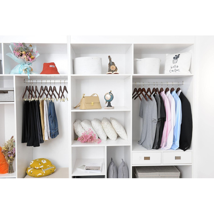 Дерев'яні вішалки для одягу з кліпсами, масивне дерево, вішалка для штанів, міцні металеві кліпси, поворотний гачок, для пальто, куртки, блузи, костюмів (горіх, золотий гачок, 20 шт.)