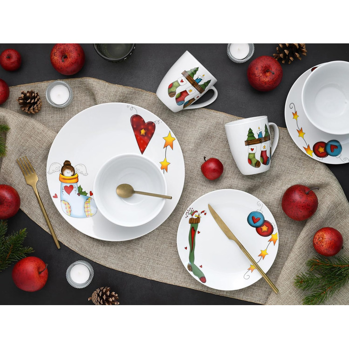 CreaTable Серія Luna: 18-частинний порцеляновий набір посуду для 6 осіб, сніданок, безпечний для миття в посудомийній машині та використання в мікрохвильовці