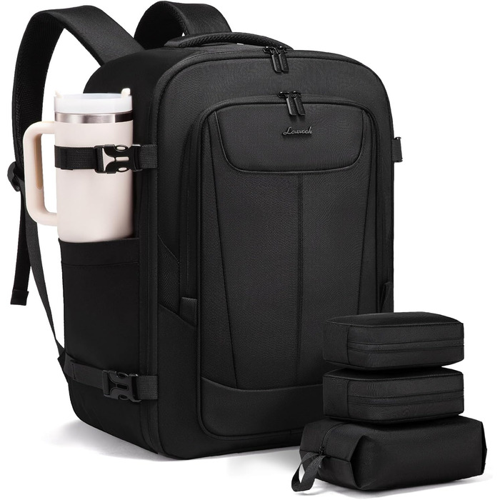 LOVEVOOK Рюкзак ручної поклажі, 18 дюймів, великий, для подорожей, авіакомпаній, чоловічий/жіночий, з відділенням для ноутбука, чорний