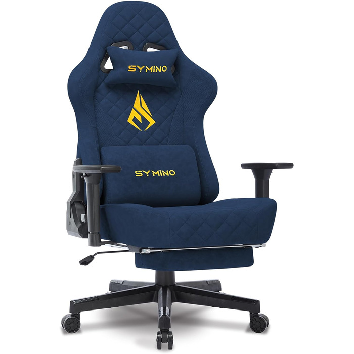 Ігровий крісло Symino, ергономічне, з дизайном гоночного авто, для ПК, вінтажне, з регульованою підніжкою, оббивка з PU-шкіри (блакитний)