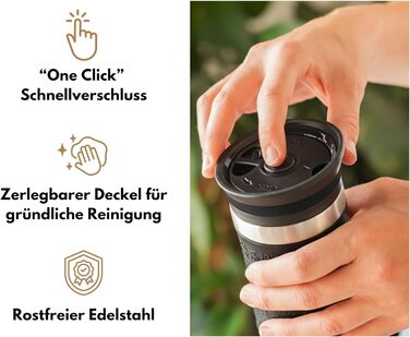 Термокружка Milu 450 мл, 370 мл з нержавіючої сталі, для кави 'to go', з подвійними стінками, не протікає, чорна