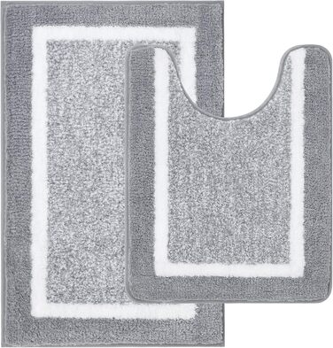 М'який килимок для ванної кімнати Pauwer, комплект з 3 частин: килимок 50x80 см, килимок для туалету 50x60 см, рушник для ванної кімнати, мікрофібра, швидковисихаючий, антиковзаючий, для прання, сірий