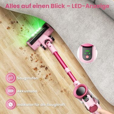 Акумуляторний пилосос Dzaki 50000 Па з дисплеєм, підставкою, довгою роботою та щіткою проти заплутування для килимів, твердих підлог, шерсті тварин, авто - помаранчево-рожевий