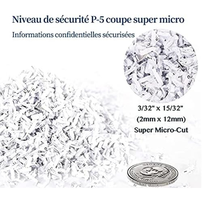 Шредер WOLVERINE P5 для безпечного знищення документів, 8 листів, мікроріз, для паперу та кредитних карт, тихий, знімний контейнер 17л (Чорний)