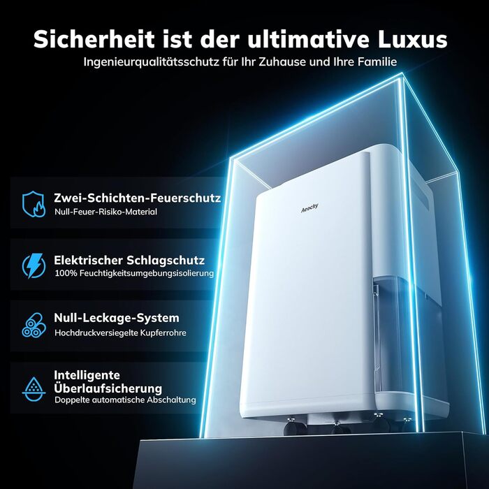 Електричний осушувач повітря AEOCKY 25 л/добу, 200 м³ (50 м²), з відведенням води, для підвалу, пральні, спальні, ванної кімнати (білий)