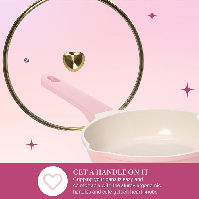 Набір посуду Paris Hilton Ceramic Pink, 10 предметів, антипригарне покриття, нержавіюча сталь, без PFAS, PFOA, PFOS, PTFE, для посудомийної машини