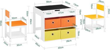 Дитячий стіл SoBuy з 2 стільцями: комплект меблів для дитячої кімнати з місцем для зберігання, ігровий та активний стіл, білий 87x50x50 см (з дошкою для малювання)