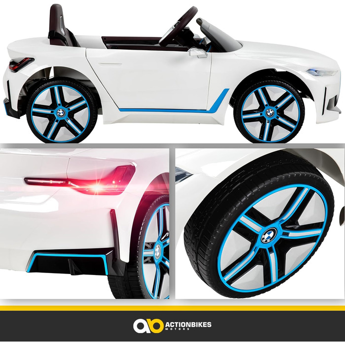 Дитячий електромобіль BMW i4 білий, ліцензійний, з пультом 2,4 ГГц, електроавтомобіль для дітей від 3 років