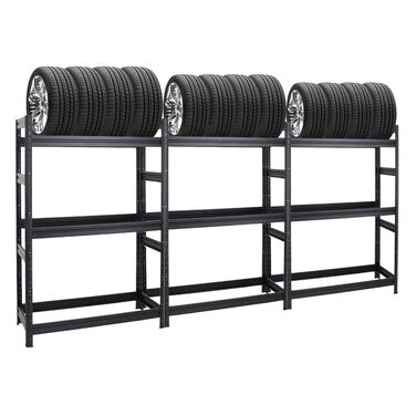 Стелаж для шин PROREGAL Mega Deal (3 шт.) 180x360x50 см, чорний, до 36 шин, вантажопідйомність 150 кг