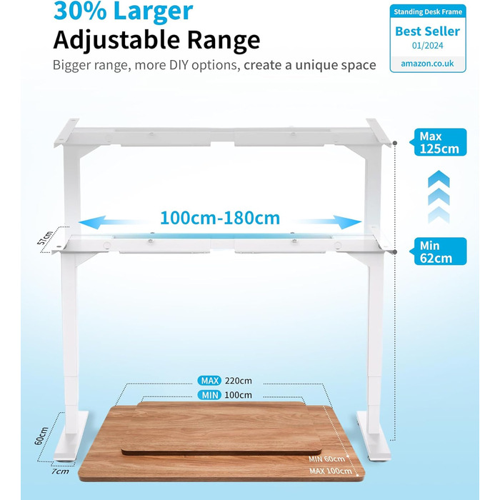 Електричний регульований стіл MAIDeSITe T2 Pro Plus (Чорний, Сірий) з 2 моторами, 3 ступені регулювання та пам'ять