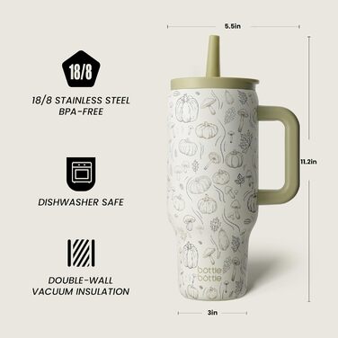 Термокружка-пляшка з нержавіючої сталі 900мл з ручкою та трубочкою – BPA-free, подвійні стінки, без витоку – для подорожей, офісу, навчання, спорту та як подарунок (дизайн «Кропива»)