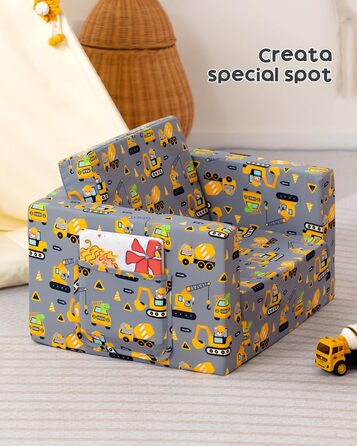 Дитяче диван-ліжко BEJOY 2 в 1: диванчик та крісло, Sherpa, сірий з машинками для дитячої кімнати, подарунок