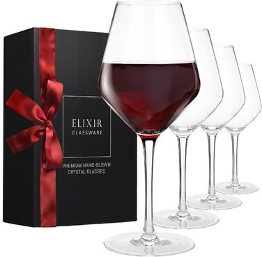 Скляний набір Elixir Glassware для червоного вина (4 шт.) – 625 мл, преміум-кристал, ручної витримки