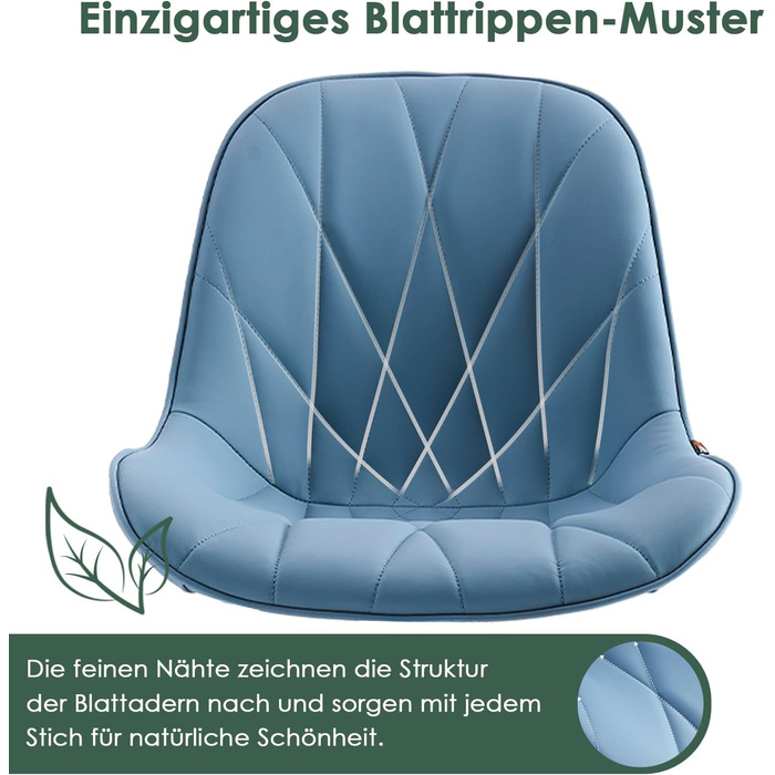 Офісне крісло YOUTASTE з принтом листя, ергономічне, регульоване по висоті з функцією гойдання, без підлокітників, шкіряне, для дому та офісу, блакитне