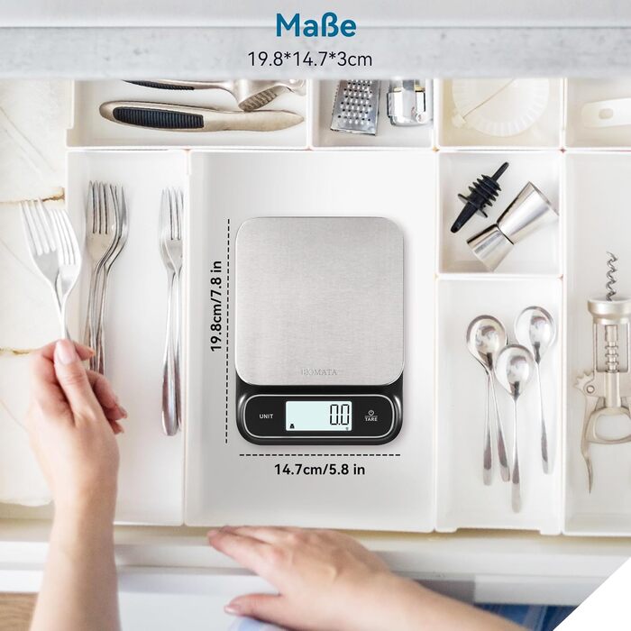 Кухонні ваги BOMATA: цифрові, з нержавіючої сталі, IPX6, 5 кг, 0.1 г, USB-C, для приготування їжі, випічки, схуднення