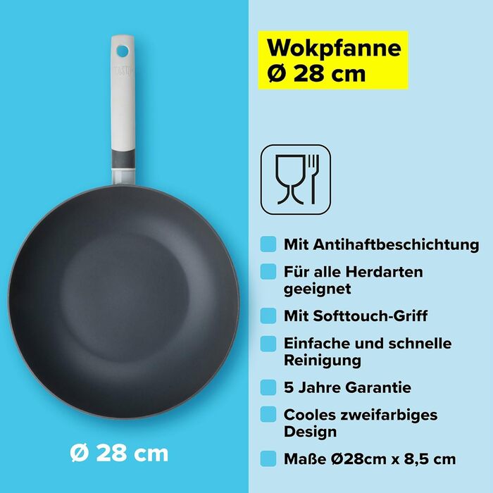 Wok 28 см з антипригарним покриттям Tasty, з нержавіючої сталі, індукційний, з м'яким дотиком