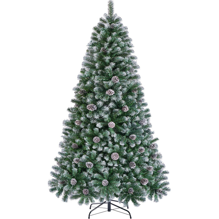 Штучна ялинка Yaheetech зі снігом та 64 шишками, 228 см, 920 гілок, вогнестійка, з металевим підставкою та системою швидкого складання