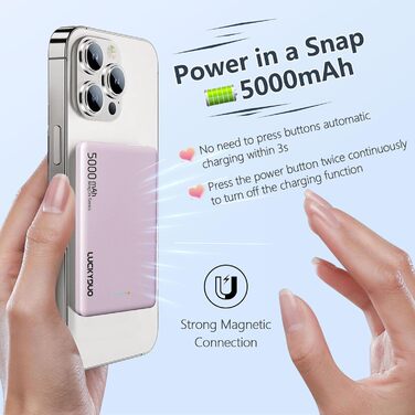 Товщиною 8 мм, магнітний, PD 20W USB-C, для iPhone 15/14/13/12, рожеве золото, 5000mAh