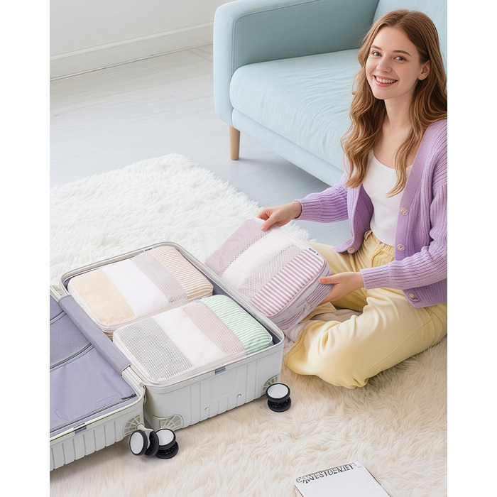 Набір органайзерів для валізи та рюкзака Narwey, 6 шт, компресійні пакувальні куби для подорожей, синій з візерунком