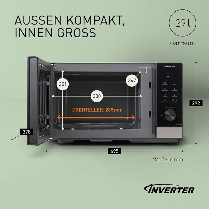 Мікрохвильова піч Panasonic NN-GD35HBGTG з грилем та функцією пару (23 л, чорний/нержавіюча сталь)
