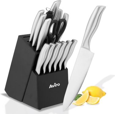 Набір ножів Brixy Messerset 16 предметів у блоці: ножі, шліфувальник, ножиці. Нержавіюча сталь, срібно-чорний колір, стійкий до подряпин.